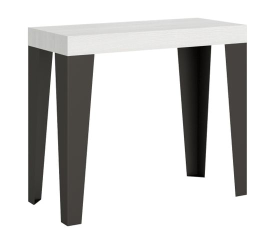 Console Extensible 90x40/196 Cm Flame Small Premium Frêne Blanc Cadre Anthracite