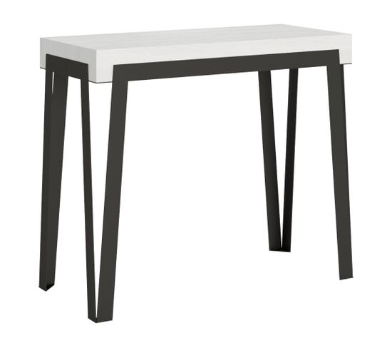 Console Extensible 90x40/196 Cm Rio Small Frêne Blanc Cadre Anthracite