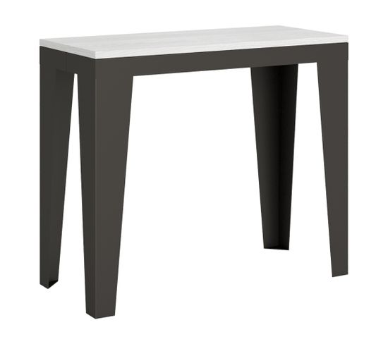 Console Extensible 90x40/196 Cm Flame Small Evolution Frêne Blanc Cadre Anthracite