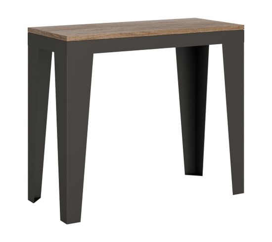 Console Extensible 90x40/196 Cm Flame Small Evolution Chêne Nature Cadre Anthracite