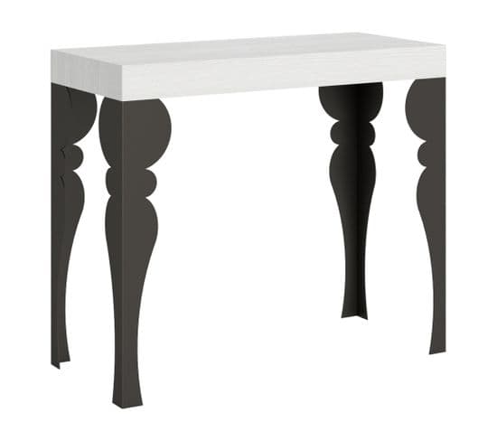 Console Extensible 90x40/196 Cm Paxon Small Frêne Blanc Cadre Anthracite