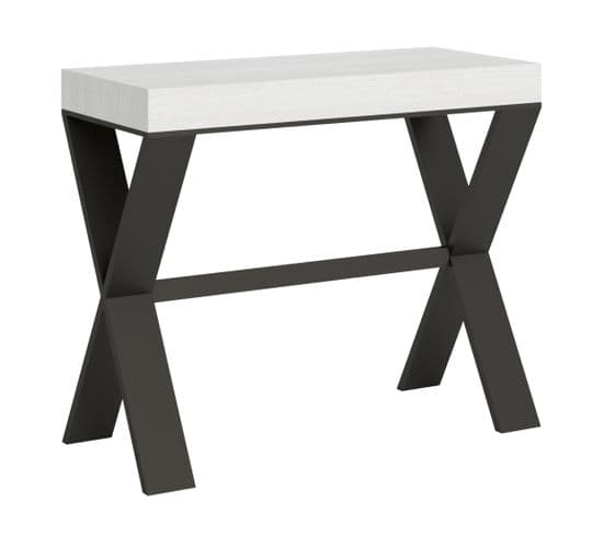 Console Extensible 90x40/196 Cm Xenia Small Frêne Blanc Cadre Anthracite
