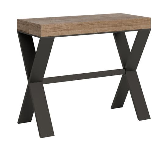 Console Extensible 90x40/196 Cm Xenia Small Chêne Nature Cadre Anthracite