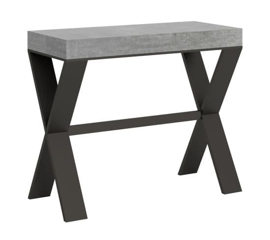 Console Extensible 90x40/196 Cm Xenia Small Ciment Cadre Anthracite