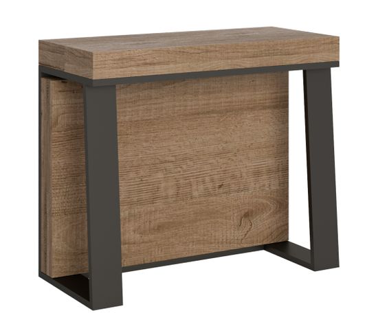 Console Extensible 90x40/288 Cm Asia Chêne Nature Cadre Anthracite