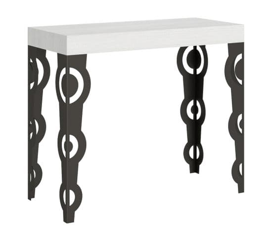 Console Extensible 90x40/196 Cm Karamay Small Frêne Blanc Cadre Anthracite