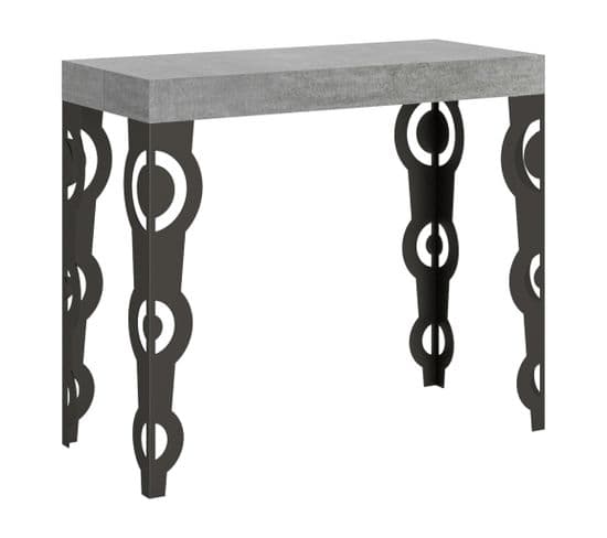 Console Extensible 90x40/196 Cm Karamay Small Ciment Cadre Anthracite