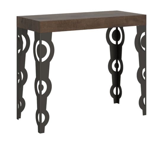 Console Extensible 90x40/196 Cm Karamay Small Noyer Cadre Anthracite
