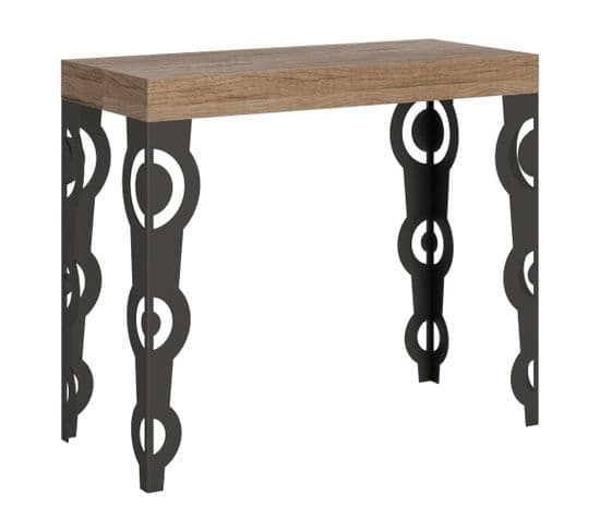 Console Extensible 90x40/300 Cm Karamay Chêne Nature Cadre Anthracite