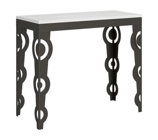 Console Extensible 90x40/196 Cm Karamay Small Evolution Frêne Blanc Cadre Anthracite