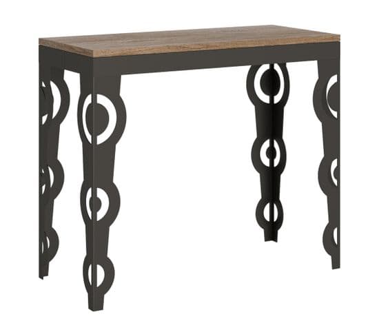 Console Extensible 90x40/196 Cm Karamay Small Evolution Chêne Nature Cadre Anthracite