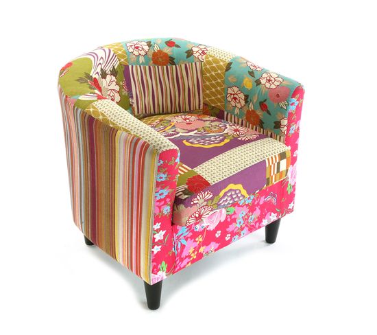 Fauteuil Pour Salon Ou Chambre, Canapé Confortable Pink Patchwork 64x62x56cm,coton Et Bois, Rose