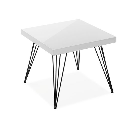 Table D'appoint Pour Le Salon, La Chambre Ou La Cuisine Denver 50x50x43cm,bois Et Métal, Blanc