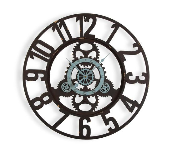 Horloge Murale Pour La Cuisine, Pendule Pour Salon London 60x4,5x60cm,métal, Noir Et Bleu