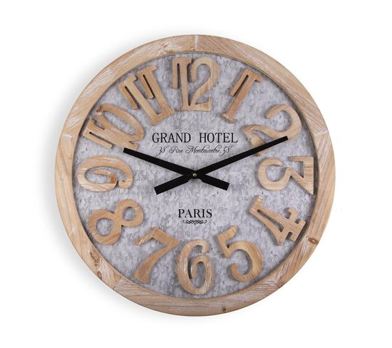 Horloge Murale Pour La Cuisine, Pendule Pour Salon Macquarie 60x5x60cm,bois Et Métal, Gris Et Marron