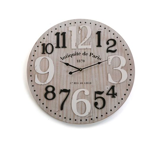Horloge Murale Pour La Cuisine, Pendule Pour Salon Charleville 60x4,5x60cm,bois, Gris Et Noir