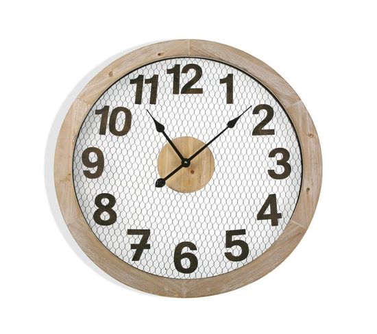 Horloge Murale Pour La Cuisine, Pendule Pour Salon Saldanha 70x4,5x70cm,métal, Blanc Et Marron