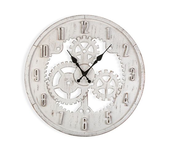Horloge Murale Pour La Cuisine, Pendule Pour Salon Forster 60x4,5x60cm,bois, Blanc