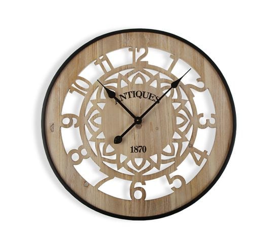 Horloge Murale Pour La Cuisine, Pendule Pour Salon Grafton 60x4,5x60cm,bois Et Métal, Marron Et Noir