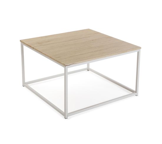 Table Basse à Café Taline 80x80x46cm,bois Et Métal, Blanc