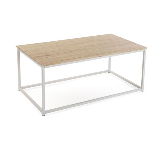 Table Basse Taline 110x60x46cm,bois Et Métal, Blanc