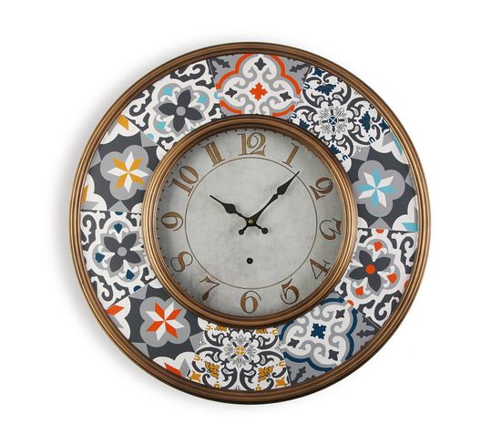 Horloge Murale Pour La Cuisine, Pendule Pour Salon Alfama 60x6x60cm,métal, Gris Et Bleu