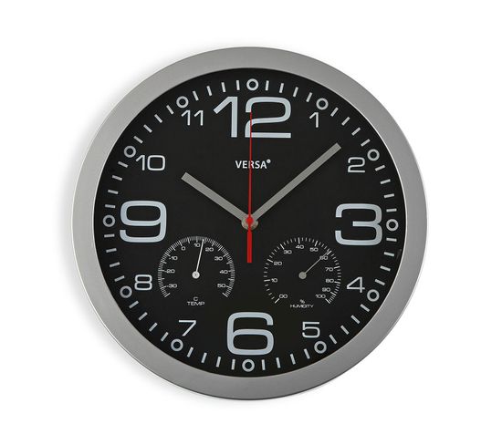 Horloge Murale Pour Salon Pamuk 30x4,1x30cm,aluminium Et Verre, Argent Et Noir