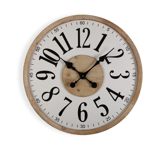 Horloge Murale Pour Salon Eriline 60x5,2x60cm,bois Mdf, Blanc, Marron Et Noir