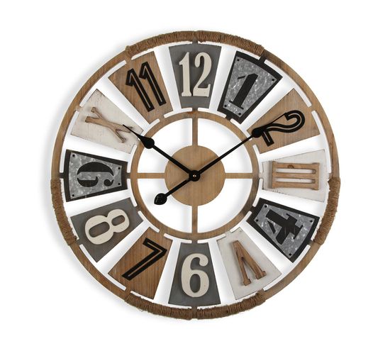 Horloge Murale Pour La Cuisine, Pendule Pour Salon Lick 60x4,5x60cm,bois Mdf, Gris, Marron Et Noir
