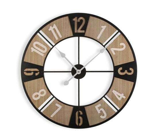 Horloge Murale Pour La Cuisine, Pendule Pour Salon Waco 60x4x60cm,bois Mdf, Gris, Marron Et Noir