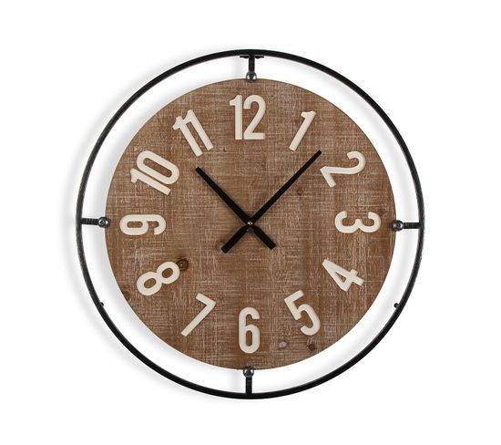 Horloge Murale Pour La Cuisine, Pendule Pour Salon Vincent 60x5x60cm,bois Mdf, Marron Et Noir