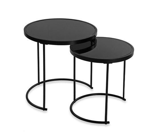 Table D'appoint Pour Le Salon, La Chambre Ou La Cuisine Crystel 50x50x50cm,verre Et Métal, Noir