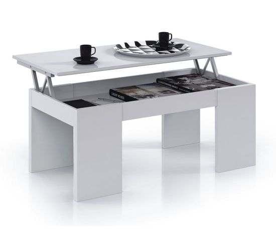Table Basse " Ora " - 100 X 50 X 43 Cm - Blanc Brillant