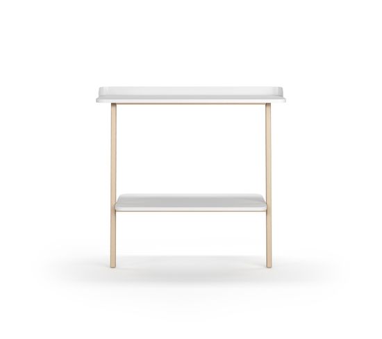 Table Console, Modèle Suomi 787 De Herdasa, En Mélamine Et Hêtre Massif. Blanc Et Chêne Clair