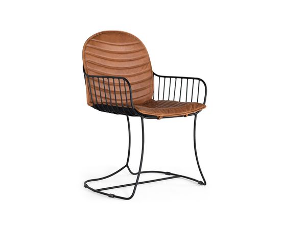Chaise en cuir marron style campagne avec structure en métal 54x47x92cm