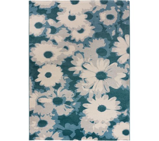 Tapis Intérieur 80x150 Cm Bleu Rectangulaire Monic Floral