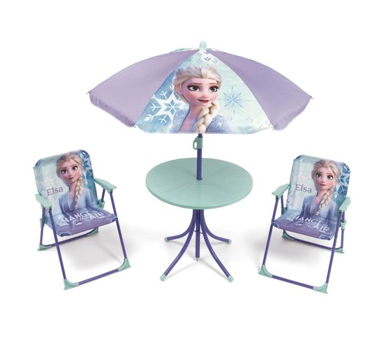 Set De Jardin Avec 1 Table Et 2 Chaises Et Parasol Disney-la Reine Des Neiges Ii