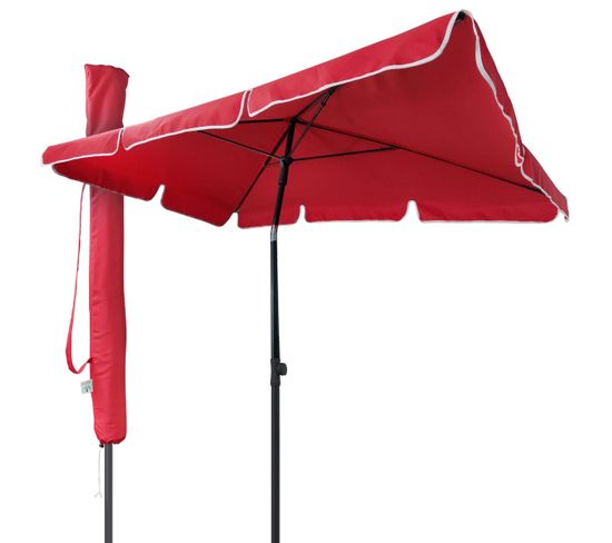 Parasol Rectangulaire 2x1.25m Avec Housse De Protection Rouge