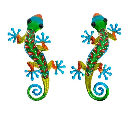 Gecko Décoratif En Métal Et Verre Multicolore Feuilles