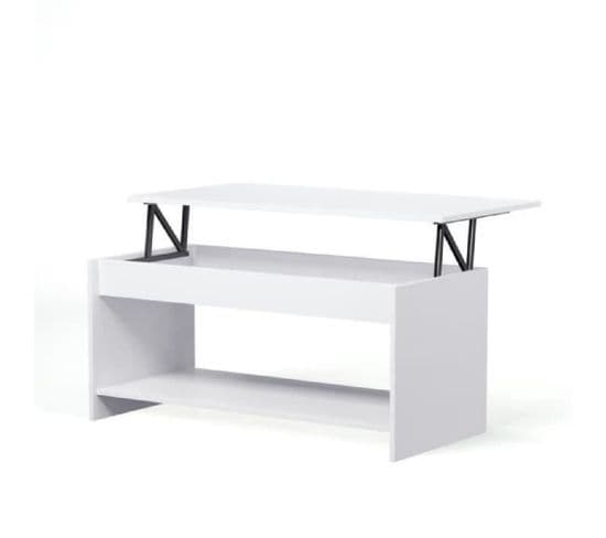Table Basse Relevable - Style Contemporain Blanc Mat - L 100 X P50 X H44cm - Happy