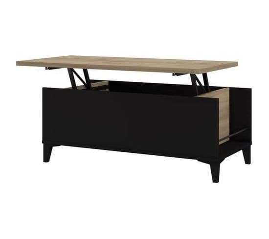 Table Basse Avec Plateau Relevable - Noir/chene - L 100 X P 50/72 X H 42/55 Cm - Evan