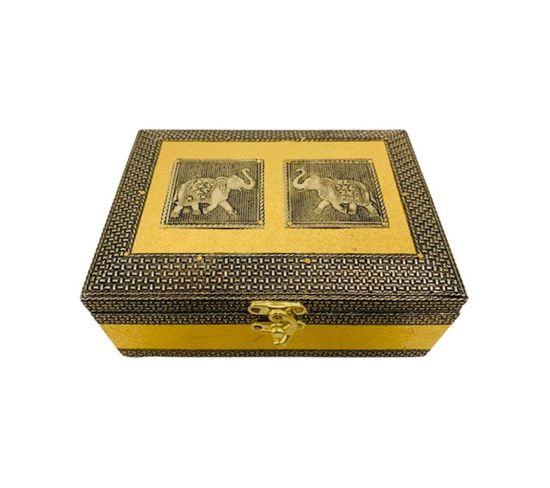 Boîte à Bijoux En Métal Repoussé Doré 17,5x12,5x6h