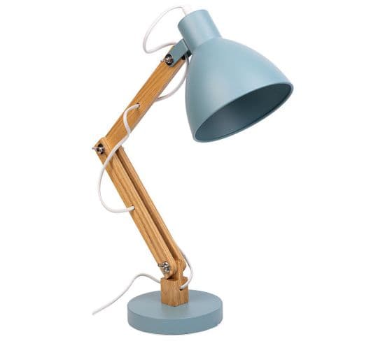 Lampe De Bureau En Métal Et Bois Bleu 33x16x55h