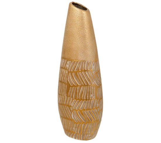 Vase En Céramique Dorée 12x7x35h