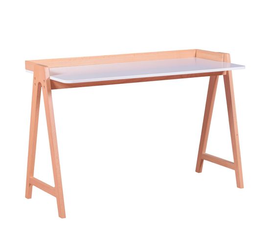 Table De Bureau Minimaliste En Bois De Chêne - Pop, Blanc, H.80cm, L.123cm, P.53cm