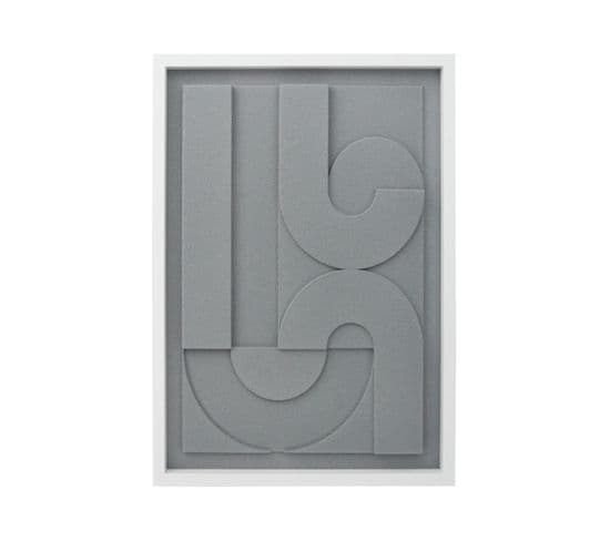 Tableau Texturisé Avec Un Design Abstrait En Couleur Gris Et Un Cadre Blanc 70x50cm