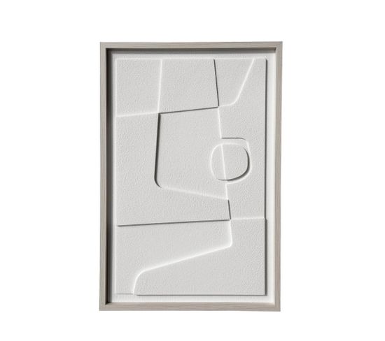 Tableau Encadré, Design Abstrait Avec Finition Texturée En Couleur Blanc Cassé 90x60cm