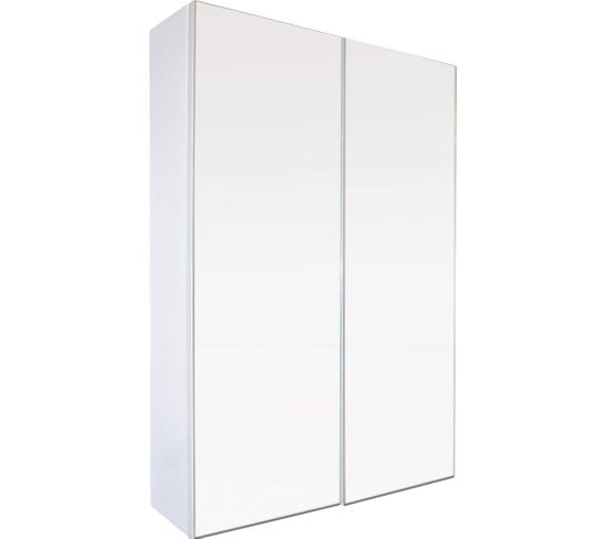 Miroir Armoirette Simple - 60x65cm - Blanc - Mélaminé Et Façade Verre Miroir