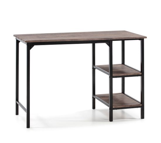 Bureau Colón Noir,table Pour PC, 2 Rayons, Style Industriel, 110 Cm Longueur