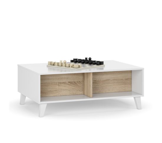 Table Basse Relevable Kira Couleur Chêne/blanc, 100 Cm Largeur